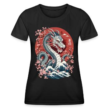 Japanischer Drache Aesthetic Streetwear Design - Frauen Funktions-T-Shirt - Schwarz - Vorne - AI Model Female 172 light (172cm)
