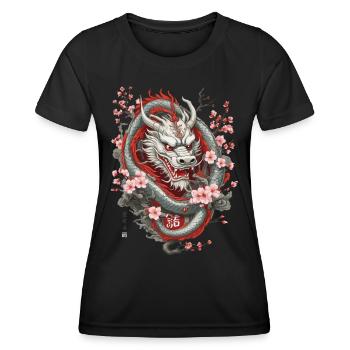 Japanischer Drache Kirschblüten Aesthetic Design - Frauen Funktions-T-Shirt - Schwarz - Vorne - AI Model Female 172 light (172cm)
