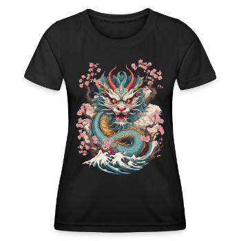 Japanischer Drache Aesthetic Streetwear Design - Frauen Funktions-T-Shirt - Schwarz - Vorne - AI Model Female 172 light (172cm)