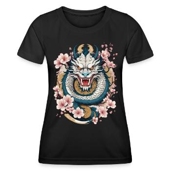 Japanischer Drache Aesthetic Streetwear Design - Frauen Funktions-T-Shirt - Schwarz - Vorne - AI Model Female 172 light (172cm)