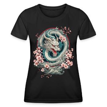 Japanese Dragon Aesthetic Streetwear Design - Women's Functional T-Shirt - black - Front - AI Model Female 172 light (172cm)
