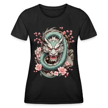 Japanese Dragon Aesthetic Streetwear Design - Women's Functional T-Shirt - black - Front - AI Model Female 172 light (172cm)