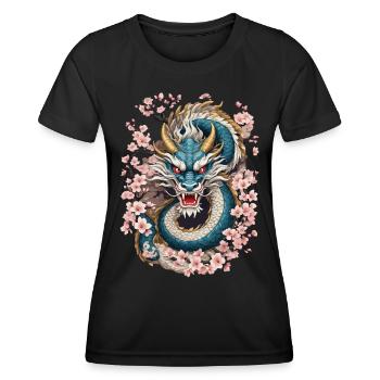 Japanese Dragon Design Aesthetic Streetwear - Women's Functional T-Shirt - black - Front - AI Model Female 172 light (172cm)