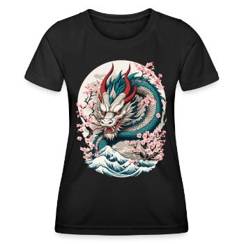 Japanese Dragon Cherry Blossom Tattoo Design - Women's Functional T-Shirt - black - Front - AI Model Female 172 light (172cm)