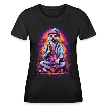 Suricate psychédélique Art Goa Design - T-shirt sport Femme - noir - Devant - AI Model Female 172 light (172cm)