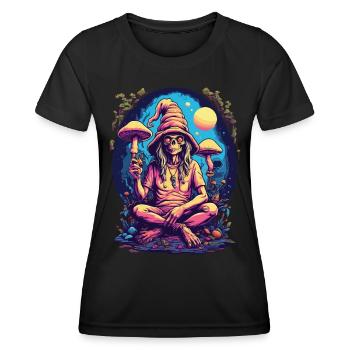 Außerirdischer Psychedelic Art Wald Pilze Musik - Frauen Funktions-T-Shirt - Schwarz - Vorne - AI Model Female 172 light (172cm)