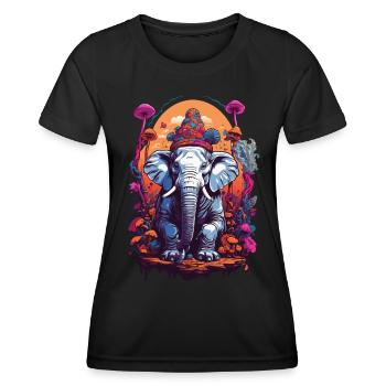 Elefant Psychedelic Art Goa Trance Pilze - Frauen Funktions-T-Shirt - Schwarz - Vorne - AI Model Female 172 light (172cm)
