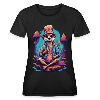 Erdmännchen Psychedelic Art Wald Pilze Musik - Frauen Funktions-T-Shirt - Schwarz - Vorne - AI Model Female 172 light (172cm)