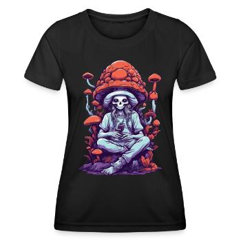 Lebendige Farben Wald Pilze Psychedelic Art - Frauen Funktions-T-Shirt - Schwarz - Vorne - AI Model Female 172 light (172cm)