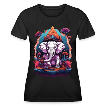 Elefant Psychedelic Art Wald Pilze Musik Festival - Frauen Funktions-T-Shirt - Schwarz - Vorne - AI Model Female 172 light (172cm)