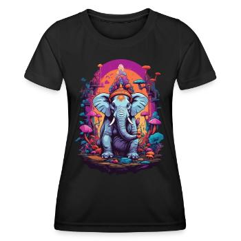 Elefant Psychedelic Art Wald Pilze Musik Festival - Frauen Funktions-T-Shirt - Schwarz - Vorne - AI Model Female 172 light (172cm)