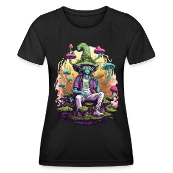 Außerirdischer Psychedelic Art Wald Pilze Musik - Frauen Funktions-T-Shirt - Schwarz - Vorne - AI Model Female 172 light (172cm)
