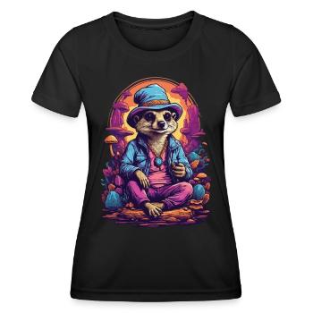 Erdmännchen Wald Pilze Psychedelic Goa Trance Art - Frauen Funktions-T-Shirt - Schwarz - Vorne - AI Model Female 172 light (172cm)