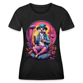 Erdmännchen Psychedelic Art Musik Festival Wald - Frauen Funktions-T-Shirt - Schwarz - Vorne - AI Model Female 172 light (172cm)