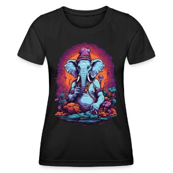 Elefant Psychedelic Art Goa Trance Wald Pilze - Frauen Funktions-T-Shirt - Schwarz - Vorne - AI Model Female 172 light (172cm)
