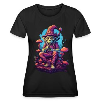 Außerirdischer Psychedelic Art Wald Pilze Musik - Frauen Funktions-T-Shirt - Schwarz - Vorne - AI Model Female 172 light (172cm)