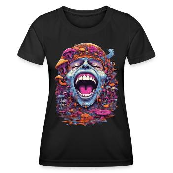 Psychedelic Art Wald Pilze Musik Festival Design - Frauen Funktions-T-Shirt - Schwarz - Vorne - AI Model Female 172 light (172cm)