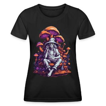 Außerirdischer Psychedelic Art Wald Pilze Musik - Frauen Funktions-T-Shirt - Schwarz - Vorne - AI Model Female 172 light (172cm)