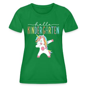 Hallo Kindergarten Kindergartenkind Mädchen - Frauen Funktions-T-Shirt - Kelly Green - Vorne - AI Model Female 172 dark (172cm)