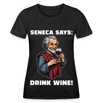 Sénèque Vin Rouge Stoïcisme Stoïcien Philosophe - T-shirt sport Femme - noir - Devant - AI Model Female 172 light (172cm)
