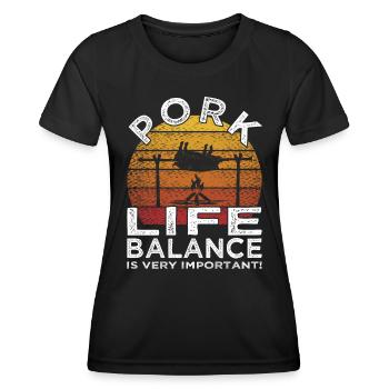 Pork Life Balance - Viande - Grillades - Steak - T-shirt sport Femme - noir - Devant - AI Model Female 172 light (172cm)
