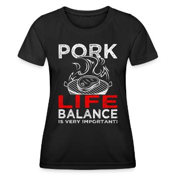 Pork Life Balance - Viande - Grillades - Steak - T-shirt sport Femme - noir - Devant - AI Model Female 172 light (172cm)