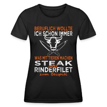 Koch - Sternekoch - Küchenhilfe - Fleisch - Steak - Frauen Funktions-T-Shirt - Schwarz - Vorne - AI Model Female 172 light (172cm)