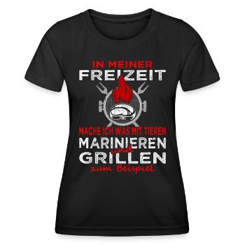 In meiner Freizeit Grillen - Fleisch - Steak - Frauen Funktions-T-Shirt - Schwarz - Vorne - AI Model Female 172 light (172cm)