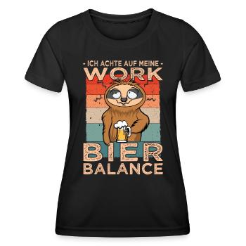 Work Bier Balance Faultier mit Bier - Volksfest - Frauen Funktions-T-Shirt - Schwarz - Vorne - AI Model Female 172 light (172cm)
