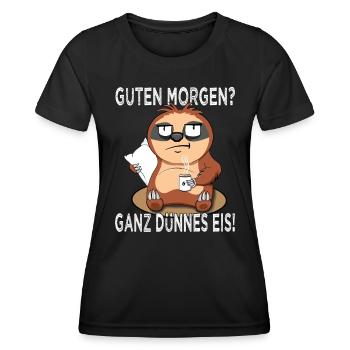 Ganz dünnes Eis - Faultier - Morgenmuffel - Frauen Funktions-T-Shirt - Schwarz - Vorne - AI Model Female 172 light (172cm)