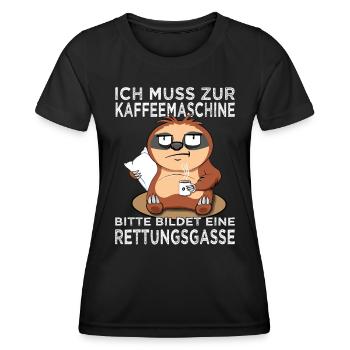 Muss zur Kaffeemaschine Faultier - Morgenmuffel - Frauen Funktions-T-Shirt - Schwarz - Vorne - AI Model Female 172 light (172cm)