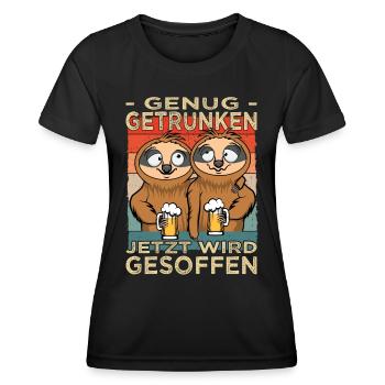 Genug getrunken - Saufen - Biertrinker Faultiere - Frauen Funktions-T-Shirt - Schwarz - Vorne - AI Model Female 172 light (172cm)