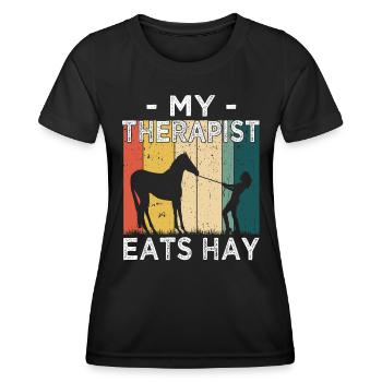 Mon thérapeute mange du foin - Horse Girl - T-shirt sport Femme - noir - Devant - AI Model Female 172 light (172cm)