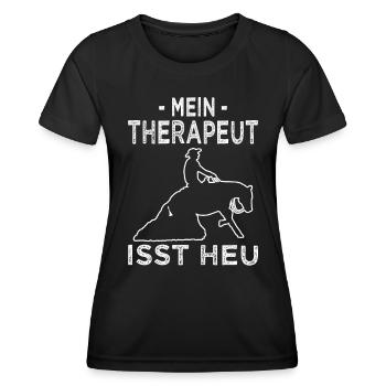 Mein Therapeut isst Heu - Westernreiten - Frauen Funktions-T-Shirt - Schwarz - Vorne - AI Model Female 172 light (172cm)