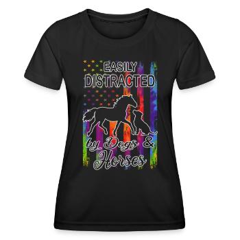Cheval & Chien - Horse Girls - Western Riding - T-shirt sport Femme - noir - Devant - AI Model Female 172 light (172cm)