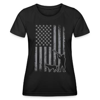 American Flag with Duck Hunting - Frauen Funktions-T-Shirt - Schwarz - Vorne - AI Model Female 172 light (172cm)
