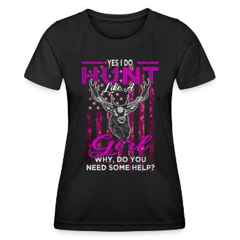 Patriotic Buck Deer Hunting American Camouflage - Frauen Funktions-T-Shirt - Schwarz - Vorne - AI Model Female 172 light (172cm)