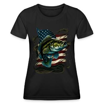 Fishing and an American Flag - Largemouth Bass - Frauen Funktions-T-Shirt - Schwarz - Vorne - AI Model Female 172 light (172cm)