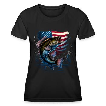 Angeler & amerikanische Flagge - Angeln - Frauen Funktions-T-Shirt - Schwarz - Vorne - AI Model Female 172 light (172cm)