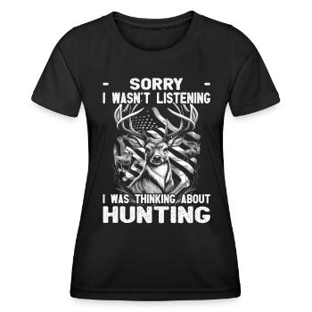 Je pensais à Hunting - Jäger Spruch - T-shirt sport Femme - noir - Devant - AI Model Female 172 light (172cm)