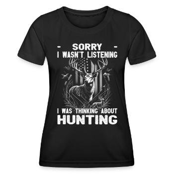 Je pensais à Hunting - Jäger Spruch - T-shirt sport Femme - noir - Devant - AI Model Female 172 light (172cm)