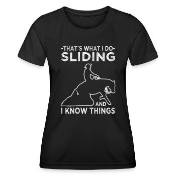 That's what i do Sliding - Reining - Westernreiten - Frauen Funktions-T-Shirt - Schwarz - Vorne - AI Model Female 172 light (172cm)