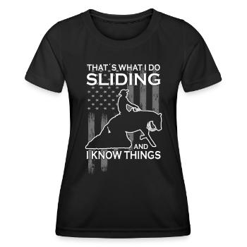 That's what i do Sliding - Reining - Westernreiten - Frauen Funktions-T-Shirt - Schwarz - Vorne - AI Model Female 172 light (172cm)