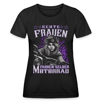 Motorradfahrerin - Bikerin / Motrorradfahrer - Frauen Funktions-T-Shirt - Schwarz - Vorne - AI Model Female 172 light (172cm)