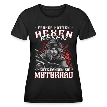Motorradfahrerin - Bikerin / Bikerfrauen - Frauen Funktions-T-Shirt - Schwarz - Vorne - AI Model Female 172 light (172cm)