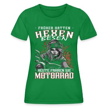 Motorradfahrerin - Bikerin / Bikerfrauen - Frauen Funktions-T-Shirt - Kelly Green - Vorne - AI Model Female 172 dark (172cm)