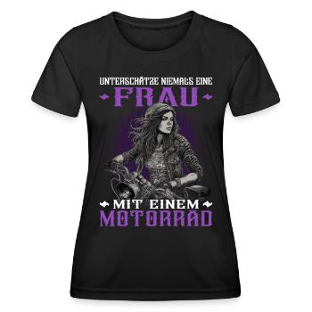 Motorradfahrerin - Bikerin / Bikerfrau - Frauen Funktions-T-Shirt - Schwarz - Vorne - AI Model Female 172 light (172cm)