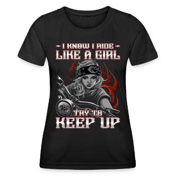 Motorradfahrerin - Bikerin / Motrorradfahrer - Frauen Funktions-T-Shirt - Schwarz - Vorne - AI Model Female 172 light (172cm)