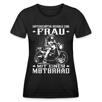 Motorradfahrerin - Bikerin / Bikerfrau - Frauen Funktions-T-Shirt - Schwarz - Vorne - AI Model Female 172 light (172cm)