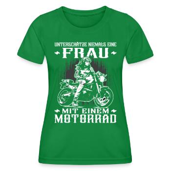 Motorradfahrerin - Bikerin / Bikerfrau - Frauen Funktions-T-Shirt - Kelly Green - Vorne - AI Model Female 172 dark (172cm)